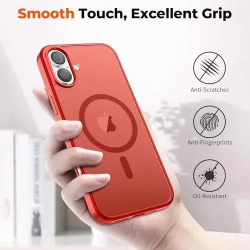 zapica Manyetik iPhone 17 Kılıfı, [Temperli Cam Ekran Koruyuculu] [MagSafe ile Uyumlu] Yarı Saydam Mat Darbeye Dayanıklı Çizilmez Telefon Kapağı, Kırmızı - 6