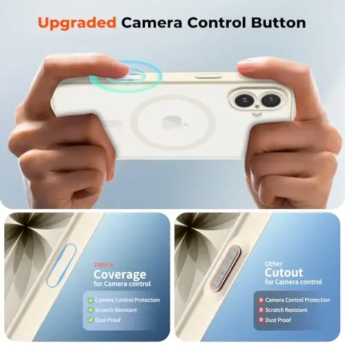 zapica Magnetic for iPhone 17 Case, Creamy White | Upgraded Camera Control Button, Full Camera Protection, with Screen Protector, Translucent Matte Shockproof Phone Cover - 4