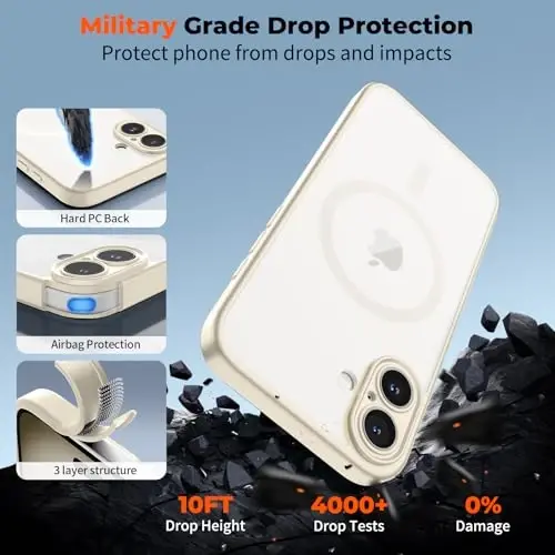 zapica Magnetic for iPhone 17 Case, Creamy White | Upgraded Camera Control Button, Full Camera Protection, with Screen Protector, Translucent Matte Shockproof Phone Cover - 6