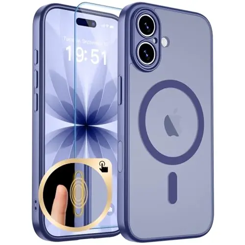 zapica Magnetic for iPhone 17 Case, Upgraded [Camera Control Button] [Full Camera Protection] [with 1 Screen Protector] Translucent Matte Shockproof Protective Phone Cover, Blue Gray 