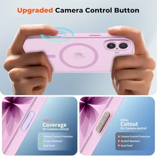 zapica Magnetic for iPhone 17 Case, Purple Pink | Upgraded Camera Control Button, Full Camera Protection, with Screen Protector, Translucent Matte Shockproof Phone Cover - 4