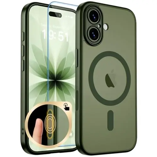 zapica Magnetic for iPhone 17 Case, Cedar Green | Upgraded Camera Control Button, Full Camera Protection, with Screen Protector, Translucent Matte Shockproof Phone Cover 