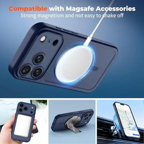 zapica Magnetic for iPhone 17 Pro Case, Deep Blue | Upgraded Camera Control Button, Full Camera Protection, with Screen Protector, Translucent Matte Shockproof Phone Cover - 3