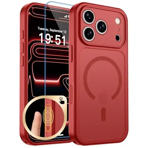 zapica Magnetic for iPhone 17 Pro Case, Bright Red | Upgraded Camera Control Button, Full Camera Protection, with Screen Protector, Translucent Matte Shockproof Phone Cover 