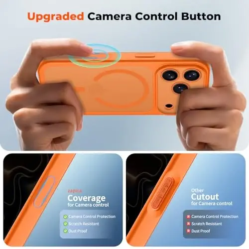 zapica Magnetic for iPhone 17 Pro Case, Starry Orange | Upgraded Camera Control Button, Full Camera Protection, with Screen Protector, Translucent Matte Shockproof Phone Cover - 4
