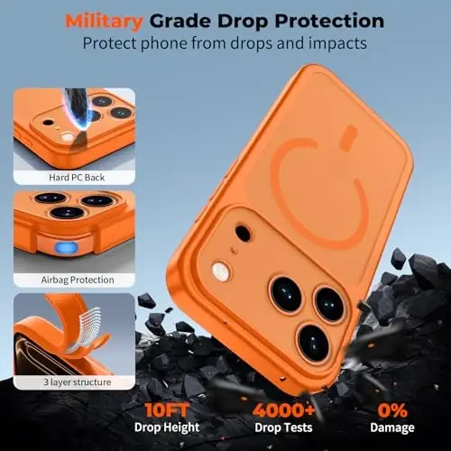 zapica Magnetic for iPhone 17 Pro Case, Starry Orange | Upgraded Camera Control Button, Full Camera Protection, with Screen Protector, Translucent Matte Shockproof Phone Cover - 6