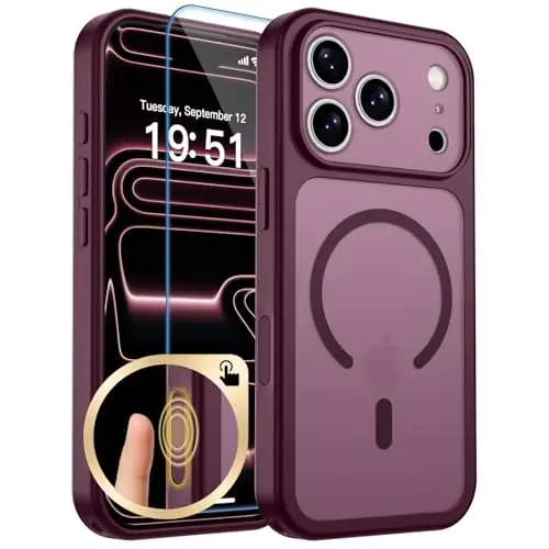 zapica Magnetic for iPhone 17 Pro Case, Burgundy | Upgraded Camera Control Button, Full Camera Protection, with Screen Protector, Translucent Matte Shockproof Phone Cover 