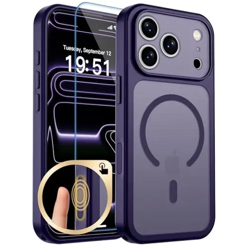 zapica Magnetic for iPhone 17 Pro Case, Deep Purple | Upgraded Camera Control Button, Full Camera Protection, with Screen Protector, Translucent Matte Shockproof Phone Cover 