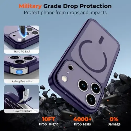 zapica Magnetic for iPhone 17 Pro Case, Deep Purple | Upgraded Camera Control Button, Full Camera Protection, with Screen Protector, Translucent Matte Shockproof Phone Cover - 6