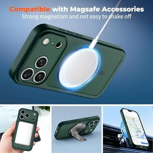 zapica Magnetic for iPhone 17 Pro Case, Upgraded [Camera Control Button] [Full Camera Protection] [with 1 Screen Protector] Translucent Matte Shockproof Protective Phone Cover, Dark Green - 3