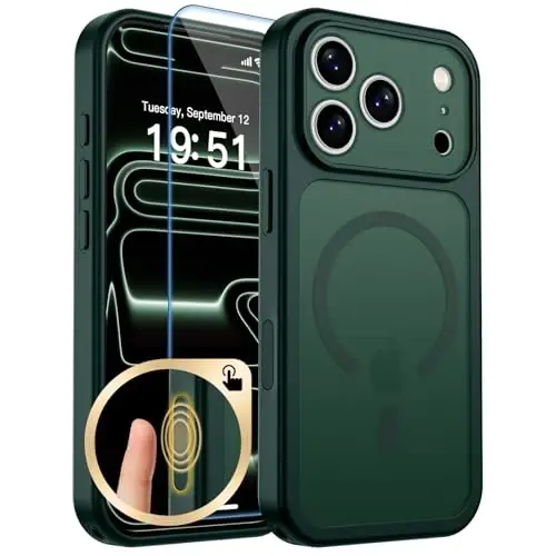 zapica Magnetic for iPhone 17 Pro Case, Dark Green | Upgraded Camera Control Button, Full Camera Protection, with Screen Protector, Translucent Matte Shockproof Phone Cover 
