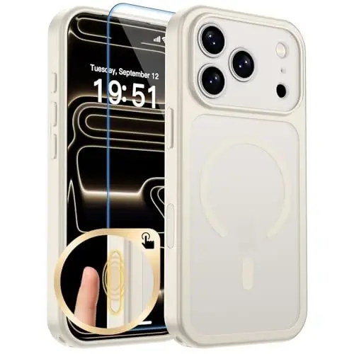 zapica Magnetic for iPhone 17 Pro Case, Upgraded [Camera Control Button] [Full Camera Protection] [with 1 Screen Protector] Translucent Matte Shockproof Protective Phone Cover, Creamy White 