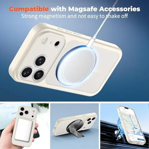 zapica Magnetic for iPhone 17 Pro Case, Upgraded [Camera Control Button] [Full Camera Protection] [with 1 Screen Protector] Translucent Matte Shockproof Protective Phone Cover, Creamy White - 3