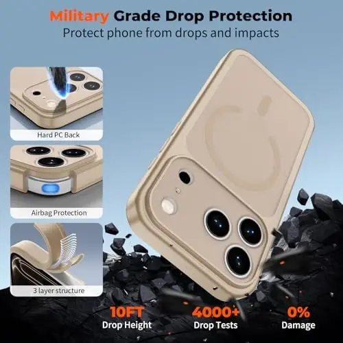 zapica Magnetic for iPhone 17 Pro Case, Sand Gold | Upgraded Camera Control Button, Full Camera Protection, with Screen Protector, Translucent Matte Shockproof Phone Cover - 6