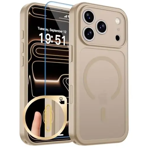 zapica Magnetic for iPhone 17 Pro Case, Upgraded [Camera Control Button] [Full Camera Protection] [with 1 Screen Protector] Translucent Matte Shockproof Protective Phone Cover, Sand Gold 