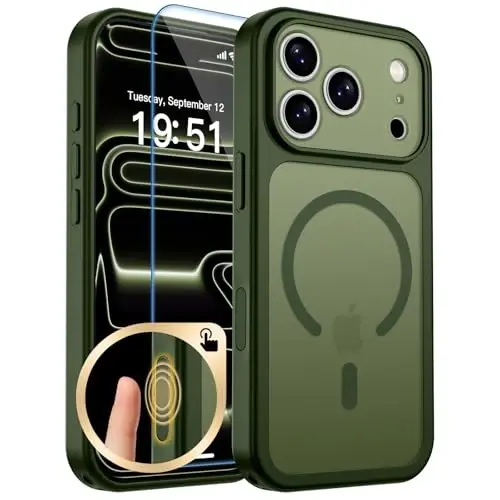 zapica Magnetic for iPhone 17 Pro Case, Cedar Green | Upgraded Camera Control Button, Full Camera Protection, with Screen Protector, Translucent Matte Shockproof Phone Cover 