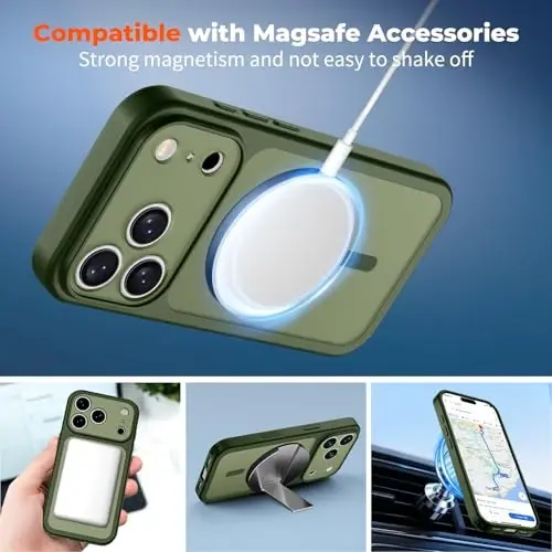 zapica Magnetic for iPhone 17 Pro Case, Cedar Green | Upgraded Camera Control Button, Full Camera Protection, with Screen Protector, Translucent Matte Shockproof Phone Cover - 3