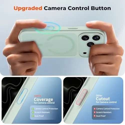 zapica Magnetic for iPhone 17 Pro Case, Upgraded [Camera Control Button] [Full Camera Protection] [with 1 Screen Protector] Translucent Matte Shockproof Protective Phone Cover, Light Green - 4