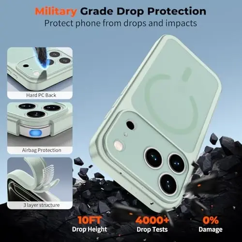 zapica Magnetic for iPhone 17 Pro Case, Upgraded [Camera Control Button] [Full Camera Protection] [with 1 Screen Protector] Translucent Matte Shockproof Protective Phone Cover, Light Green - 6