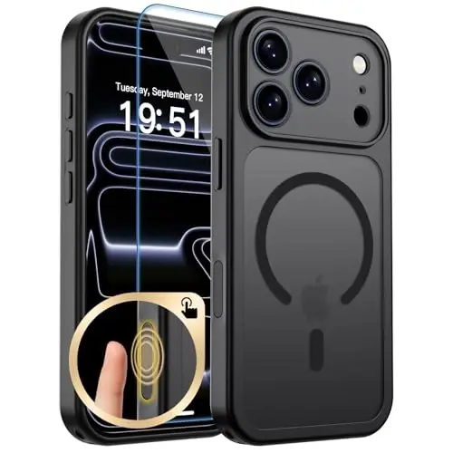 zapica Magnetic for iPhone 17 Pro Case, Upgraded [Camera Control Button] [Full Camera Protection] [with 1 Screen Protector] Translucent Matte Shockproof Protective Phone Cover, Midnight Black 
