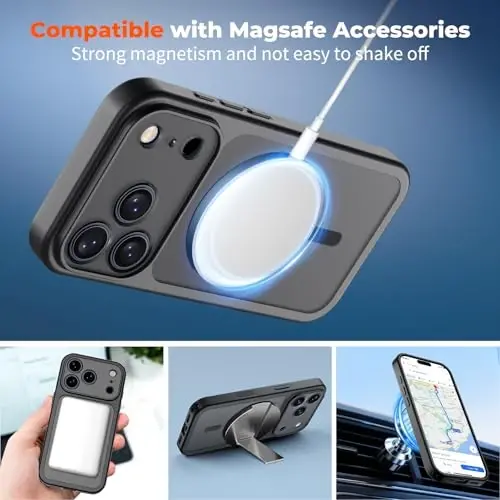 zapica Magnetic for iPhone 17 Pro Case, Midnight Black | Upgraded Camera Control Button, Full Camera Protection, with Screen Protector, Translucent Matte Shockproof Phone Cover - 3