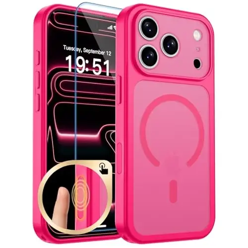 zapica Magnetic for iPhone 17 Pro Case, Upgraded [Camera Control Button] [Full Camera Protection] [with 1 Screen Protector] Translucent Matte Shockproof Protective Phone Cover, Rose Pink 