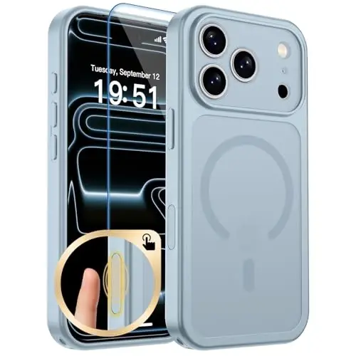 zapica Magnetic for iPhone 17 Pro Case, Upgraded [Camera Control Button] [Full Camera Protection] [with 1 Screen Protector] Translucent Matte Shockproof Protective Phone Cover, Silver Blue 