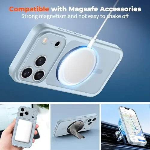 zapica Magnetic for iPhone 17 Pro Case, Silver Blue | Upgraded Camera Control Button, Full Camera Protection, with Screen Protector, Translucent Matte Shockproof Phone Cover - 3