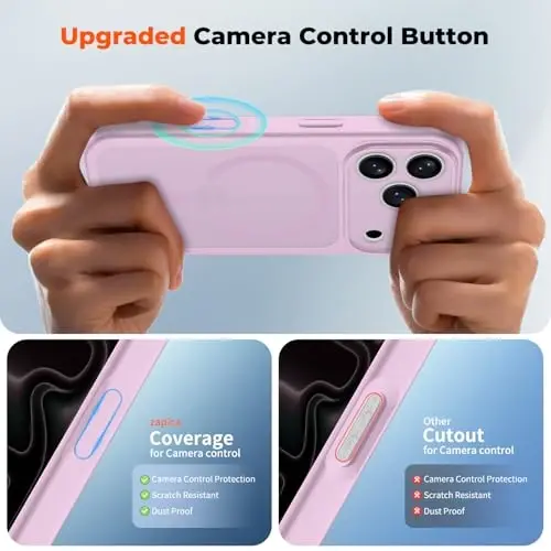 zapica Magnetic for iPhone 17 Pro Case, Upgraded [Camera Control Button] [Full Camera Protection] [with 1 Screen Protector] Translucent Matte Shockproof Protective Phone Cover, Purple Pink - 4