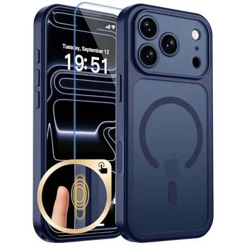 zapica Magnetic for iPhone 17 Pro Max Case, Upgraded [Camera Control Button] [Full Camera Protection] [with 1 Screen Protector] Translucent Matte Shockproof Protective Phone Cover, Deep Blue 