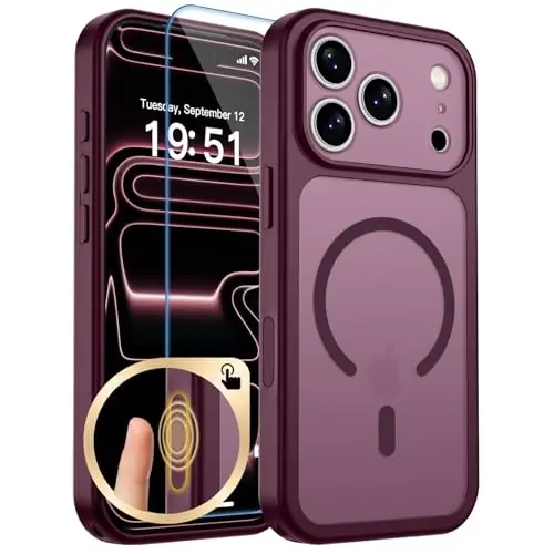 zapica Magnetic for iPhone 17 Pro Max Case, Upgraded [Camera Control Button] [Full Camera Protection] [with 1 Screen Protector] Translucent Matte Shockproof Protective Phone Cover, Burgundy 