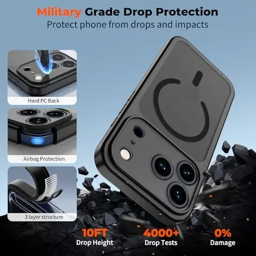 zapica Magnetic for iPhone 17 Pro Max Case, Midnight Black | Upgraded Camera Control Button, Full Camera Protection, with Screen Protector, Translucent Matte Shockproof Phone Cover - 6