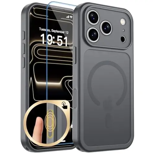 zapica Magnetic for iPhone 17 Pro Max Case, Gray | Upgraded Camera Control Button, Full Camera Protection, with Screen Protector, Translucent Matte Shockproof Phone Cover 