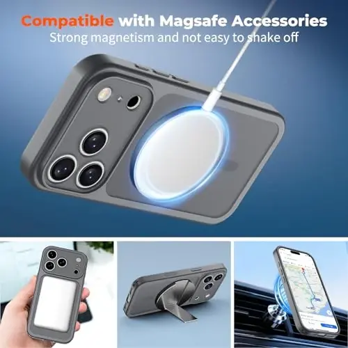 zapica Magnetic for iPhone 17 Pro Max Case, Gray | Upgraded Camera Control Button, Full Camera Protection, with Screen Protector, Translucent Matte Shockproof Phone Cover - 3