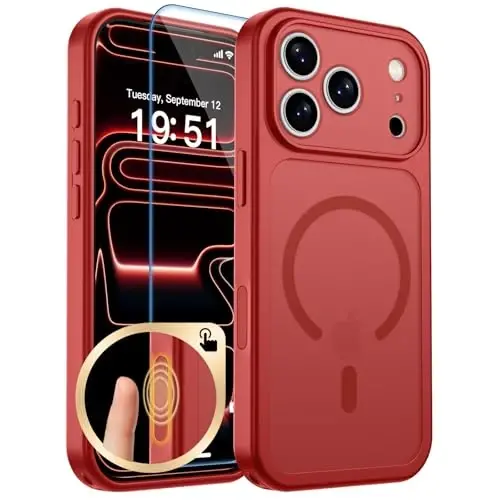 zapica Magnetic for iPhone 17 Pro Max Case, Upgraded [Camera Control Button] [Full Camera Protection] [with 1 Screen Protector] Translucent Matte Shockproof Protective Phone Cover, Bright Red 