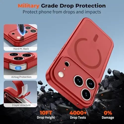 zapica Magnetic for iPhone 17 Pro Max Case, Upgraded [Camera Control Button] [Full Camera Protection] [with 1 Screen Protector] Translucent Matte Shockproof Protective Phone Cover, Bright Red - 6