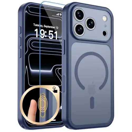 zapica Magnetic for iPhone 17 Pro Max Case, Upgraded [Camera Control Button] [Full Camera Protection] [with 1 Screen Protector] Translucent Matte Shockproof Protective Phone Cover, Blue Gray 