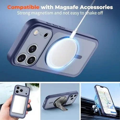 zapica Magnetic for iPhone 17 Pro Max Case, Upgraded [Camera Control Button] [Full Camera Protection] [with 1 Screen Protector] Translucent Matte Shockproof Protective Phone Cover, Blue Gray - 3