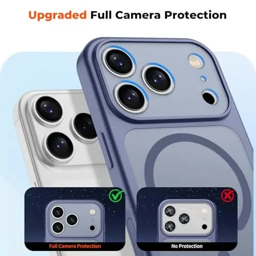 zapica Magnetic for iPhone 17 Pro Max Case, Upgraded [Camera Control Button] [Full Camera Protection] [with 1 Screen Protector] Translucent Matte Shockproof Protective Phone Cover, Blue Gray - 5