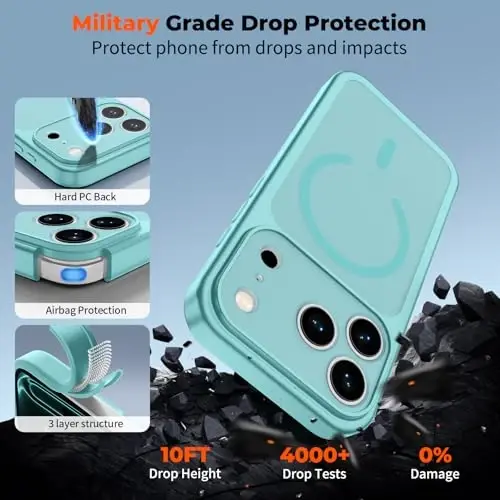 zapica Magnetic for iPhone 17 Pro Max Case, Upgraded [Camera Control Button] [Full Camera Protection] [with 1 Screen Protector] Translucent Matte Shockproof Protective Phone Cover, Aqua Green - 6