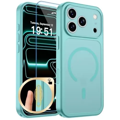 zapica Magnetic for iPhone 17 Pro Max Case, Aqua Green | Upgraded Camera Control Button, Full Camera Protection, with Screen Protector, Translucent Matte Shockproof Phone Cover 