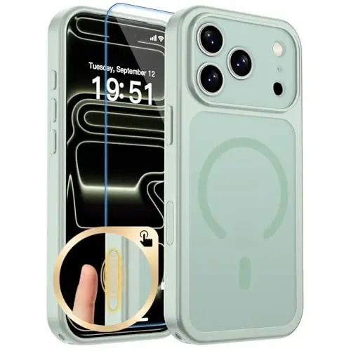 zapica Magnetic for iPhone 17 Pro Max Case, Light Green | Upgraded Camera Control Button, Full Camera Protection, with Screen Protector, Translucent Matte Shockproof Phone Cover 