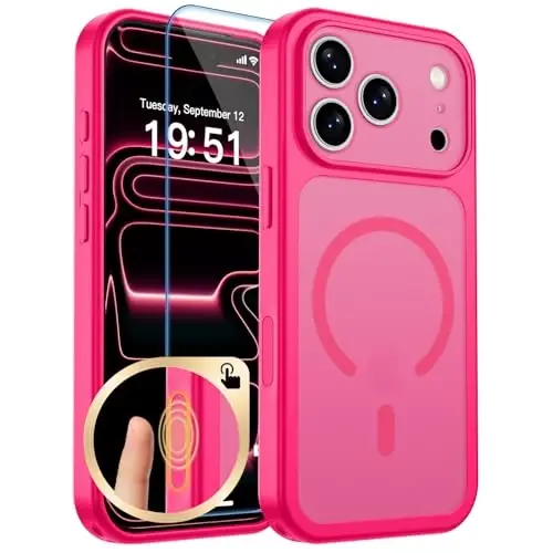 zapica Magnetic for iPhone 17 Pro Max Case, Upgraded [Camera Control Button] [Full Camera Protection] [with 1 Screen Protector] Translucent Matte Shockproof Protective Phone Cover, Rose Pink 