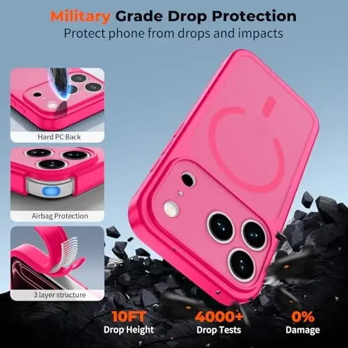 zapica Magnetic for iPhone 17 Pro Max Case, Upgraded [Camera Control Button] [Full Camera Protection] [with 1 Screen Protector] Translucent Matte Shockproof Protective Phone Cover, Rose Pink - 6
