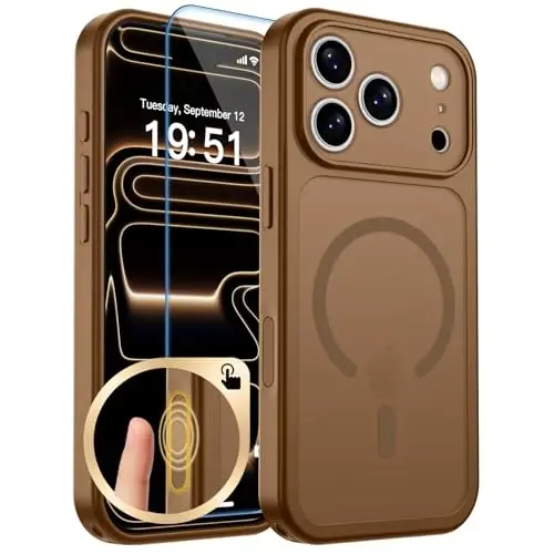 zapica Magnetic for iPhone 17 Pro Max Case, Upgraded [Camera Control Button] [Full Camera Protection] [with 1 Screen Protector] Translucent Matte Shockproof Protective Phone Cover, Dark Brown 