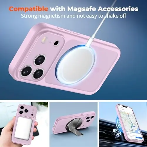zapica Magnetic for iPhone 17 Pro Max Case, Upgraded [Camera Control Button] [Full Camera Protection] [with 1 Screen Protector] Translucent Matte Shockproof Protective Phone Cover, Purple Pink - 3