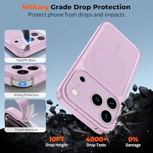 zapica Magnetic for iPhone 17 Pro Max Case, Upgraded [Camera Control Button] [Full Camera Protection] [with 1 Screen Protector] Translucent Matte Shockproof Protective Phone Cover, Purple Pink - 6