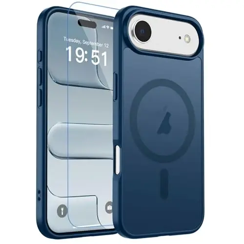 zapica Magnetic for iPhone Air Case, with [Tempered Glass Screen Protector] [Compatible with MagSafe] Translucent Matte Shockproof Anti-Scratch Phone Cover, Dark Blue 