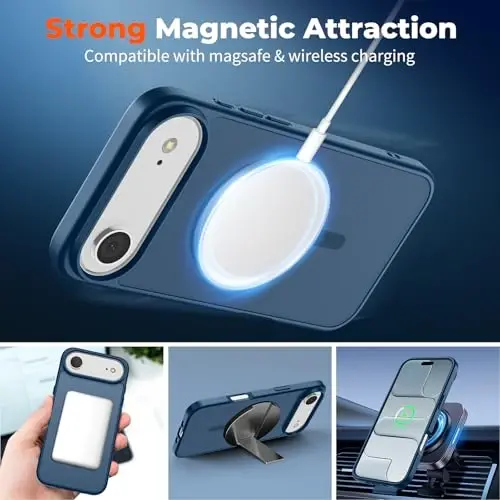 zapica Magnetic for iPhone Air Case, with [Tempered Glass Screen Protector] [Compatible with MagSafe] Translucent Matte Shockproof Anti-Scratch Phone Cover, Dark Blue - 3