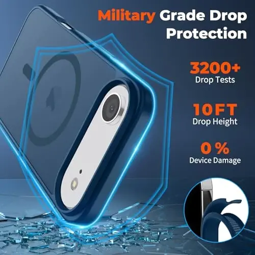 zapica Magnetic for iPhone Air Case, with [Tempered Glass Screen Protector] [Compatible with MagSafe] Translucent Matte Shockproof Anti-Scratch Phone Cover, Dark Blue - 4
